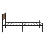 Twin Size metal bedframe,Headboard with wood panel decoration,black 74977489