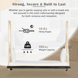 TOPMAX Patio Wooden Swing Chair, Hanging Porch Swing Bench with Cushion&Pillows, 10.8Ft Hemp Ropes N717P210136D