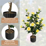 2 PCS 38 Inch Artificial Camellia Tree Faux Flower Plant in Cement Yellow 46836016