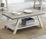 ZUN Athens Contemporary Two-Tone Wood Shelf Coffee Table in Weathered Gray and Beige T2574P164646