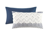 3 Piece Cotton Comforter Set with Chenille Tufting Navy Full/Queen B035128802