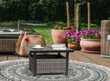 Outdoor Wicker Side Table with Umbrella Hole & Storage Space, Square PE Rattan End Table for Patio 01819860