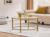 Modern Glass Top Coffee Table with Adjustable Foot Pads, Gold 14237797