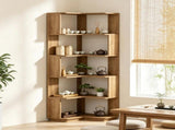 65 Inch L Shaped Corner Bookshelf with 6 Tier Display Shelves and Anti Drop Panel 39985626
