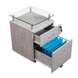 ZUN Rolling File Cabinet with Glass Top, Grey 86505676