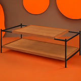 ZUN Honey Oak and Black 2-shelf Coffee Table B062P181394