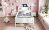 Wood Twin Size Platform Bed with Built-in LED Light, Multi-functional Headboard, Guardrail and 2 N709P243969K