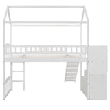 ZUN Twin Loft Bed with Two Drawers and Slide, House Bed with Slide, White 70082284