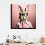 Stretched Canvas Print - Whimsical Rabbit in Blush Pink Three-Piece Suit, Nursery and Bedroom Wall W3374P324199