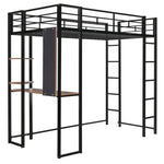 ZUN Twin Metal Loft Bed with 2 Shelves and one Desk ,BLACK 39732904