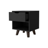 Carthage Nightstand with 1-Drawer, 1-Open Storage Shelf and Wooden Legs B128P148684