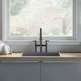 Double Handle Bridge Kitchen Faucet With Pull-Down Spray Head W122565381