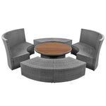 ZUN Patio 5-Piece Round Rattan Sectional Sofa Set All-Weather PE Wicker Sunbed Daybed with Round 30883835