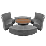 ZUN Patio 5-Piece Round Rattan Sectional Sofa Set All-Weather PE Wicker Sunbed Daybed with Round 30883835