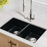 32" L X 18" W Double Bowl Undermount Kitchen Sink With Basket Strainer JYGAD6688MB