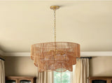 Handwoven Paper Rattan Boho Chandelier with 7-Light E26 Base, 60cm Adjustable Height Wave Pendant W1367P461037