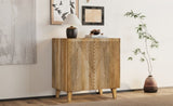 TREXM Wood Accent Cabinet with Storage, Rustic Mango Wood Storage Cabinet with Fluted Design and N715P224944N