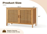 Bamboo Bathroom Floor Cabinet, 2-Door Storage with Interior Shelf, Hollowed-Out Ventilated Doors, 38741811