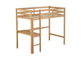 Twin High Loft Bed, Rubber Wood Loft Bed with Safety Guardrail, built-in desk, ladder,White Oak W504P206980