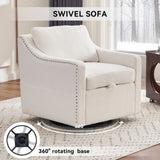 011-Teddy Fabric 360&deg Swivel Accent Chair with Upholstered,One Back Pillow,Armrest with Rivets W527P190834