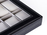 12 Compartments Leather Watch Box Top-Opening Watch Storage Case Portable Watch Organizer Black 85241771