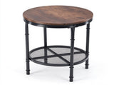Round 2-Tier Side Table, 19.7" x 19.7" x 24", Melamine MDF & Metal Frame, 45187043