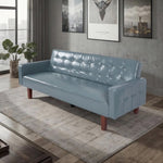 ZUN Grey Convertible Double Folding Living Room Sofa Bed, PU Leather, Tufted Buttons,Removable Wooden 63596474