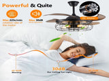 48" Black Remote Control Ceiling Fan Light Industrial 4-Blade Fan with Cage Design and Adjustable W1340P272387