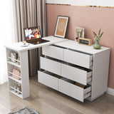 L Shaped Computer Desk with Drawers, Modern Corner Home Office Desk with Reversible Storage Cabinet, W331P286247