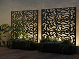 70.87" H 46.06" W Leaf Pattern Privacy Screen with Planter Box, Black Metal Freestanding W5251P462488