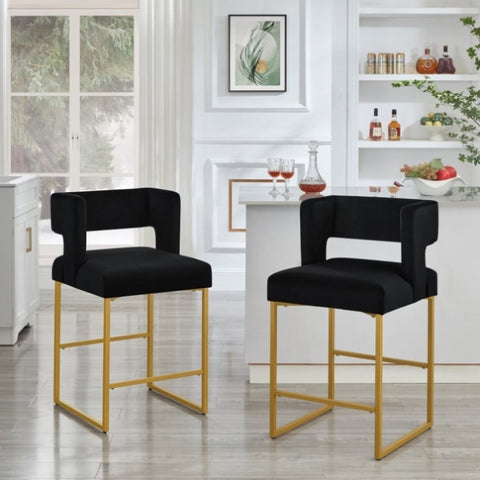 ZUN Modern Fashion Counter Height Bar Stools with Unique Square Open Backrest, Set of 2 Versatile Bar W2186P171941