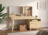 Modern Vanity Desk with LED Lighted Mirror, Makeup Vanity Table with 5 Drawers, Side Storage N773P479850W