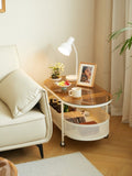 Movable oval metal glass coffee table with storage W347P181709