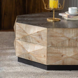 Octagon Coffee Table,38" Retro Style Wood Center Table with Three-Dimensional Embossed W3158P297432