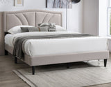 Modern Vintage 1pc Queen Size Bed Light Brown Burlap Fabric Nailhead Trim Accents Headboard Bedframe B011P238963