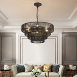 Rustic 4-Tier Black Hemp Rope Chandelier with 6 E12 Sockets, UL Listed Hardwired Pendant Light, W1340P241298