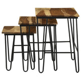 Natural and Black 3-Piece Nesting Table with Hairpin Legs B062P153893