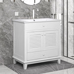 ZUN 30" Bathroom Vanity with Sink, Bathroom Cabinet with Two Doors and One Drawer, White 53306359