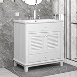 ZUN 30" Bathroom Vanity with Sink, Bathroom Cabinet with Two Doors and One Drawer, White 53306359