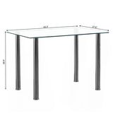 4-seat simple rectangular cylindrical leg table tempered glass stainless steel clear glass 110 70 20483768