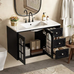 ZUN 36 Inch Floating Bathroom Vanity with Ceramic Sink, Wall Mounted Bathroom Cabinet with 3 Drawers & N710P198681B