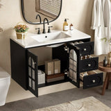 ZUN 36 Inch Floating Bathroom Vanity with Ceramic Sink, Wall Mounted Bathroom Cabinet with 3 Drawers & N710P198681B