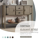 48'' Solid Wood Sideboard Console Table with 2 Drawers and Cabinets and Bottom Shelf, Retro Style W120270248