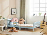 Blue painted pine wood toddler bed with side rails, 135*75*62.5cm, single layer bed for children 23050956