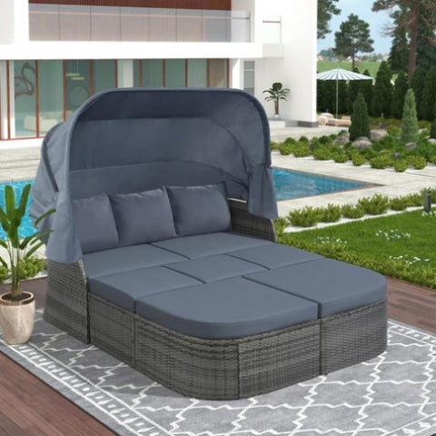 ZUN Outdoor Patio Furniture Set Daybed Sunbed with Retractable Canopy Conversation Set Wicker Furniture 84739887