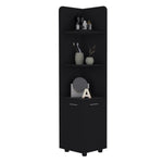 ZUN Malibu 62" Tall Double Door Corner Linen Cabinet with Four Shelves Black B200P240242