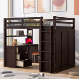 ZUN Full size Loft Bed with Drawers,Desk,and Wardrobe-Espresso 88317117