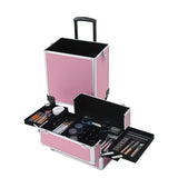 ZUN 4-in-1 Draw-bar Style Interchangeable Aluminum Rolling Makeup Case Pink 73553881