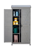 Outdoor Wooden Storage Shed with Metal Top Tall Vertical Tool Cabinet for Backyard Garden Patio Lawn W2640P262538