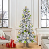 6ft Flocked Christmas Tree with 589 Branch Tips - Snow-Laden Design, 48 Xmas Balls Included, 62204237